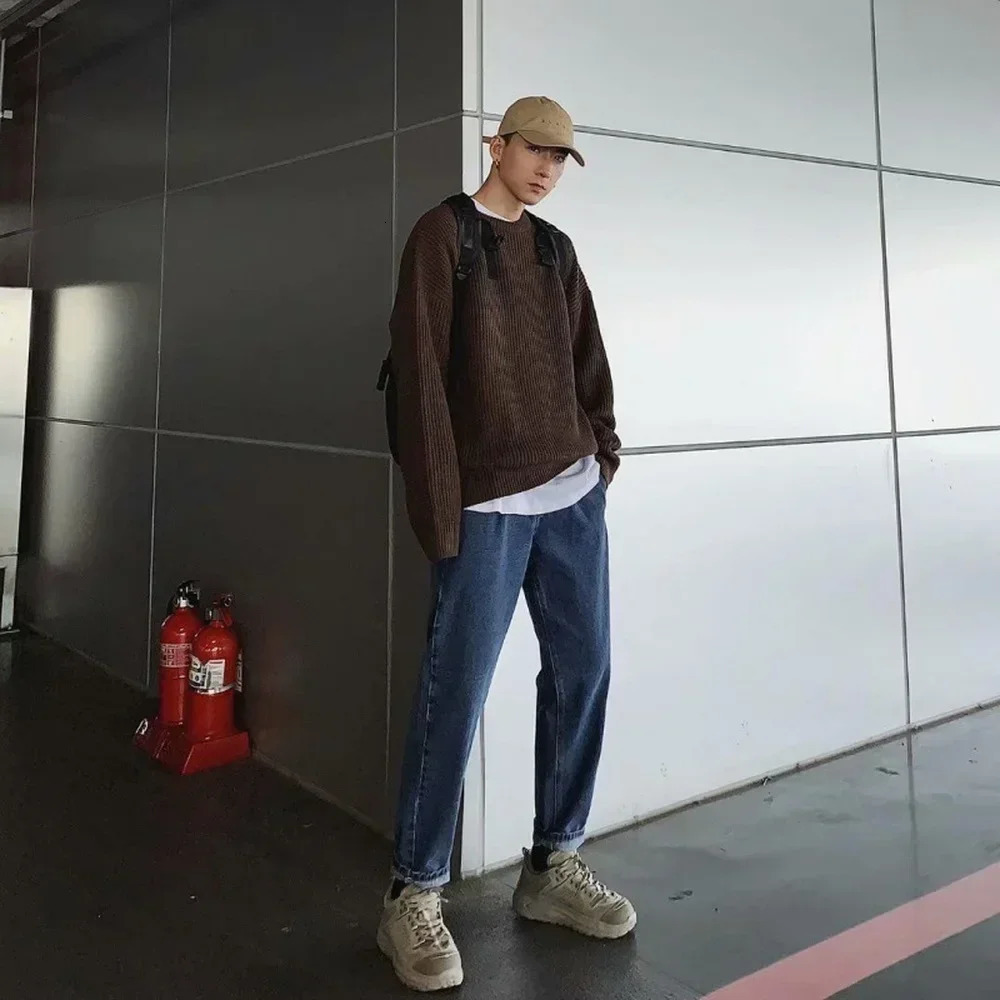 Korean fashion sweater mens autumn solid color wool sweater ultra-thin slim fit mens street clothing knitted sweater mens zipper 241126