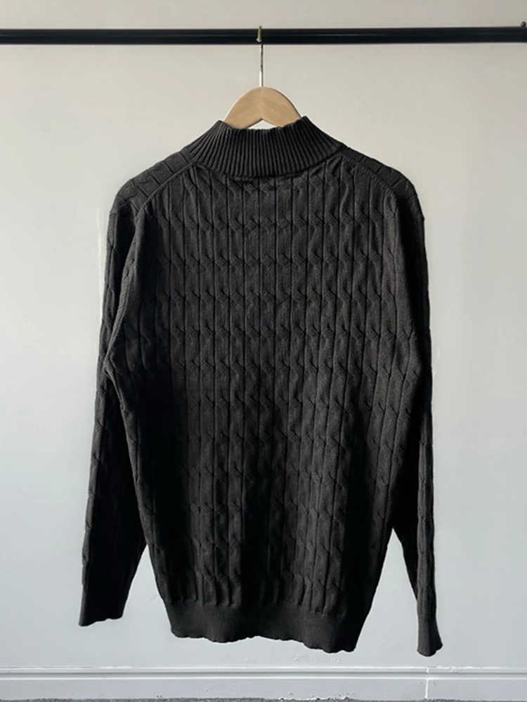 Twill jacquard knitted polo shirt mens long sleeved lapel zipper slim fit sweater mens casual solid color texture sweater top 241126