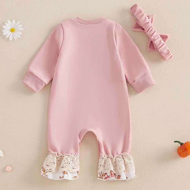Clothing Sets Infant Girls 2-Piece Fall Harvest Ensemble featuring Adorable Turkey Embroidered Romper and Matching Headband - Cute H241126