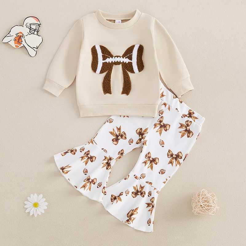 Clothing Sets Toddler Baby Girls Football Outfits Autumn Fashion Long Sleeve Bow Embroidery Sweatshirt and Pants 2Pieces Kids Sets 0-3Years H241126