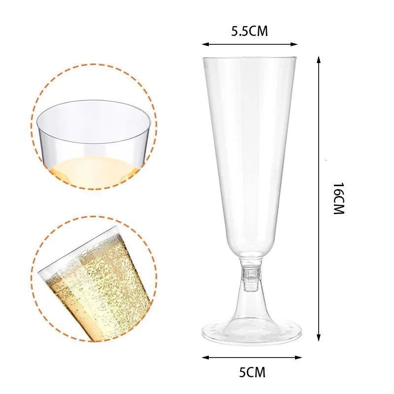 25pcs 150ml disposable sparkling glass champagne bar glass plastic champagne flute transparent Toasting glasses for wedding parties 241126