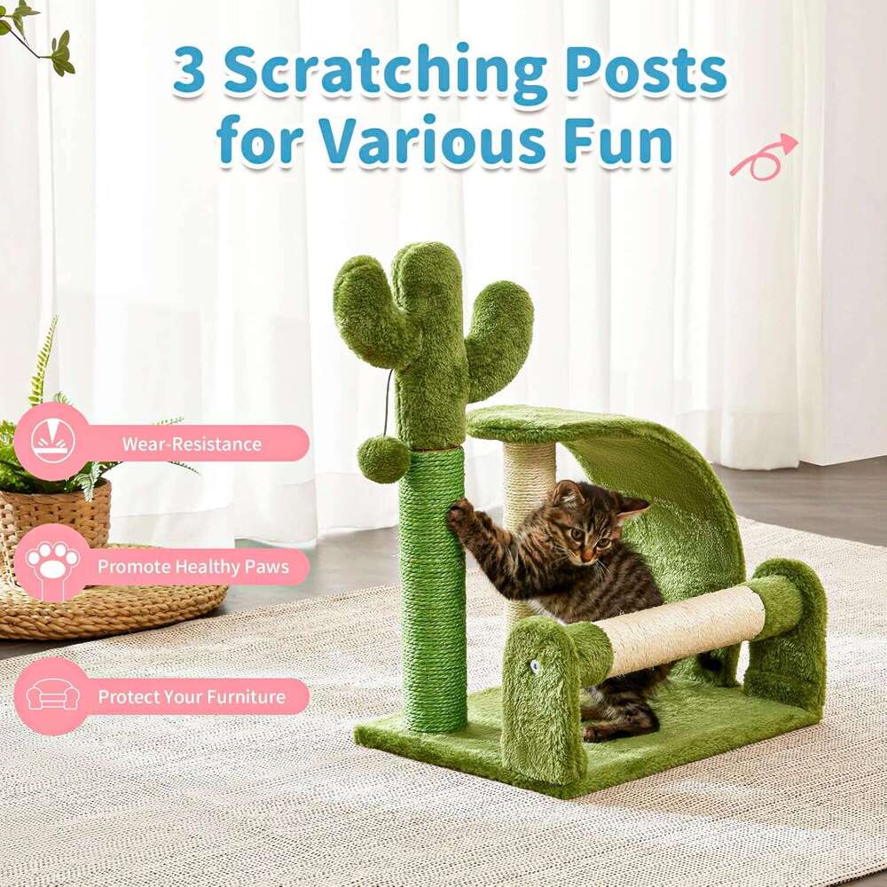 Made4Pets Cat Scratching Post, Cactus Scratcher Tree for Indoor, Adult Kitten Scratch Pad, Natural Sisal Ropes, Cute Kitty Nail File Vertical Scratche