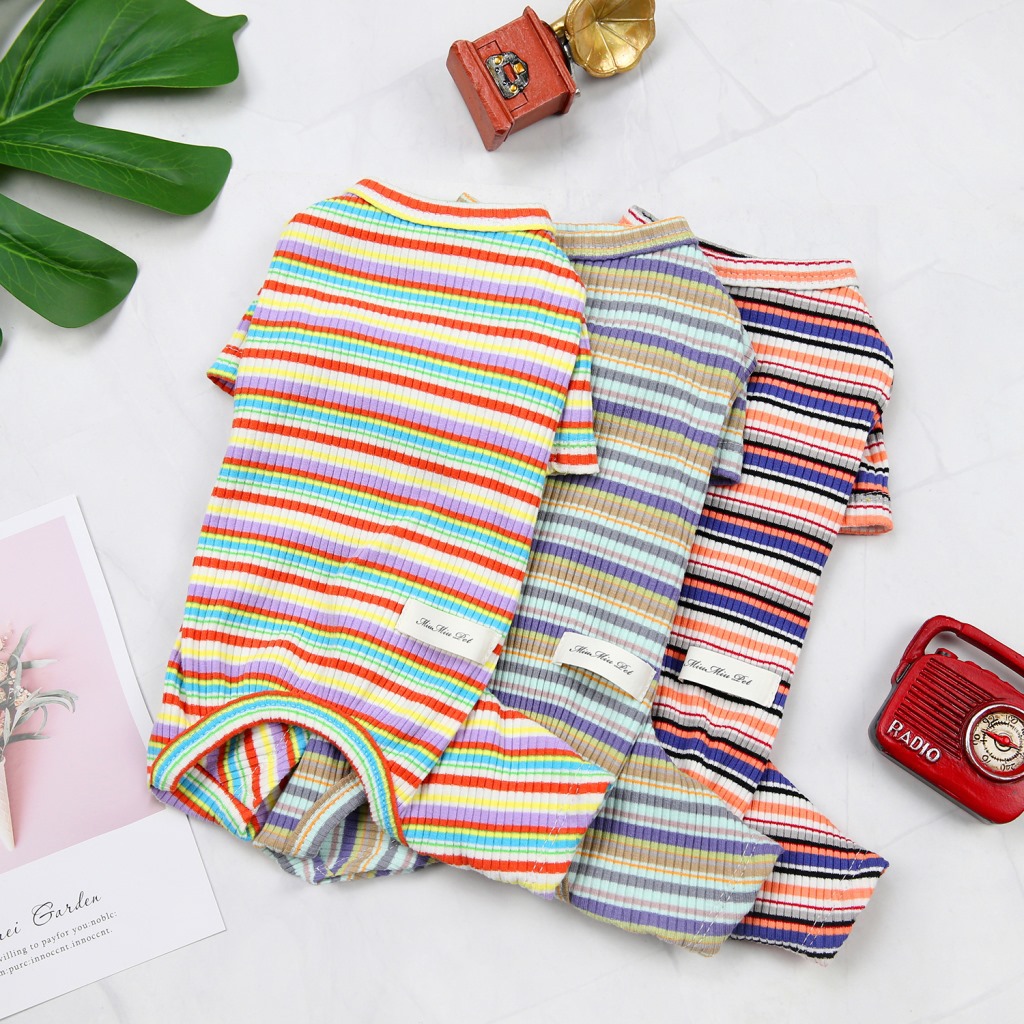 Cotton 4 legs pet pajamas colorful stripe dog pajamas lightweight soft pullover nighty for dogs cats pet clothes factory