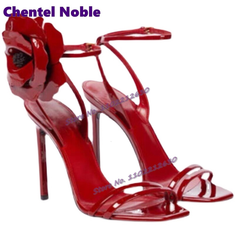 Red Wer Sandals Square Toe Thin High Heels Patent Leather Stilettos Summer Fashion Elegant Women Shoes Party Wedding