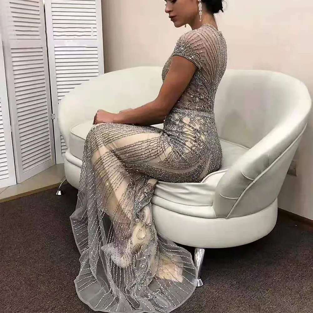 Mermaid Crystals Jewel Bg Sequin Long Evening Short Sleeves Tulle Pageant Dresses Formal Gowns Robe De Soiree Bm 6660306