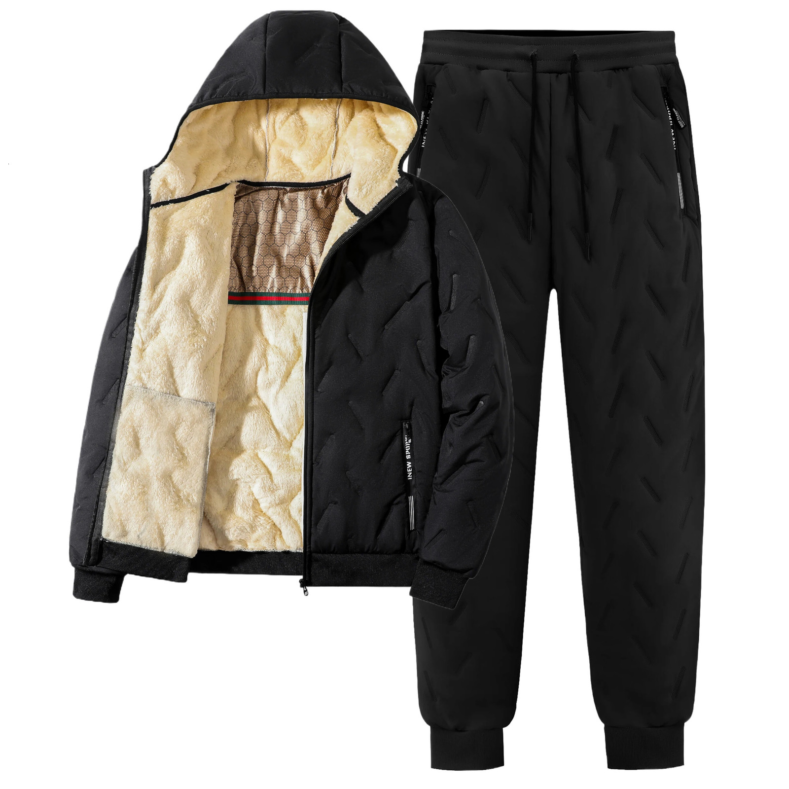 Winter wool mens track suit 3-piece set warm vest jacket pants graphene heating sports pants thick Plus size 8xl 241126