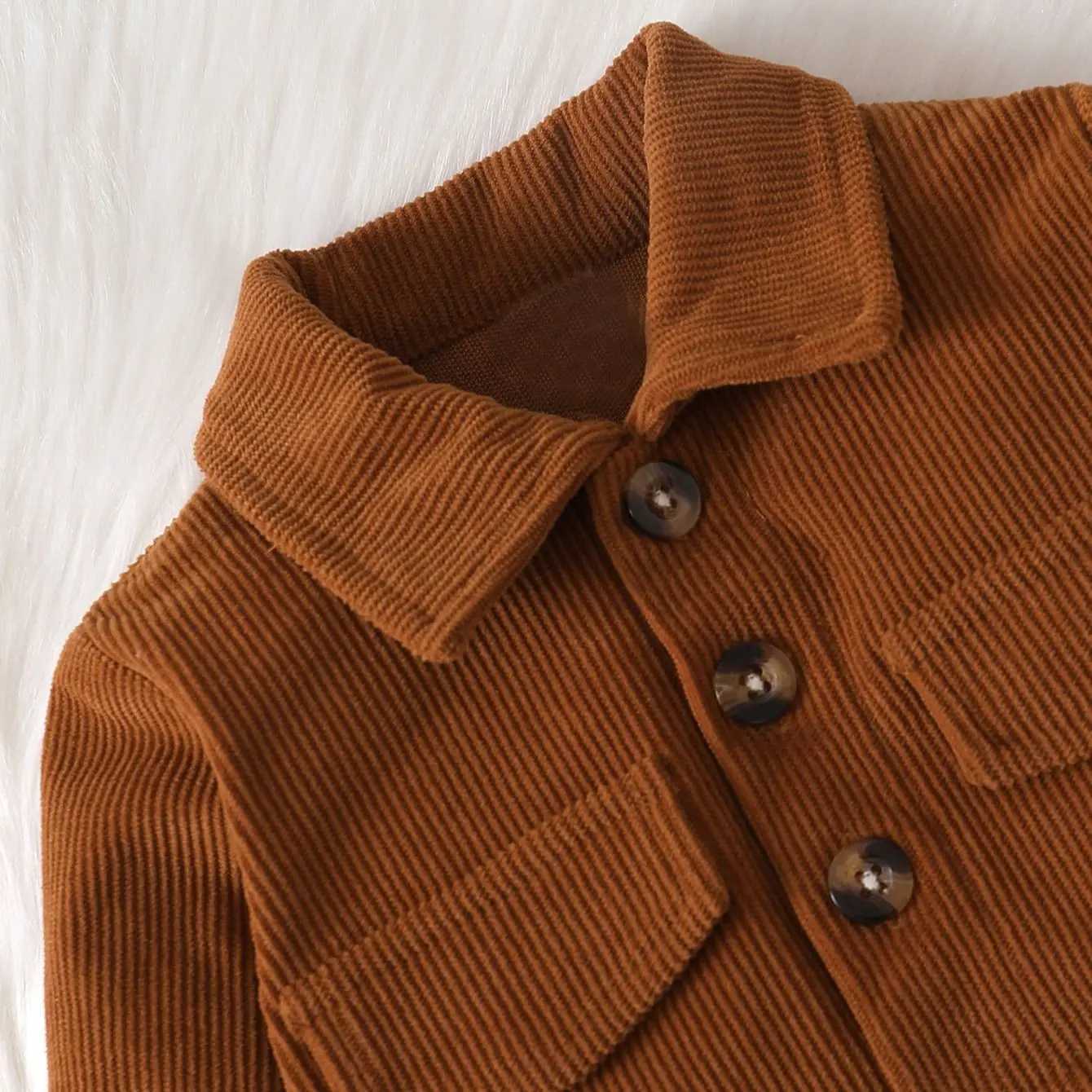 Clothing Sets 0-2-year-old newborn baby girls autumn and winter brown long-sleeved cardigan lapel jacket bow pants fashion suit H241126