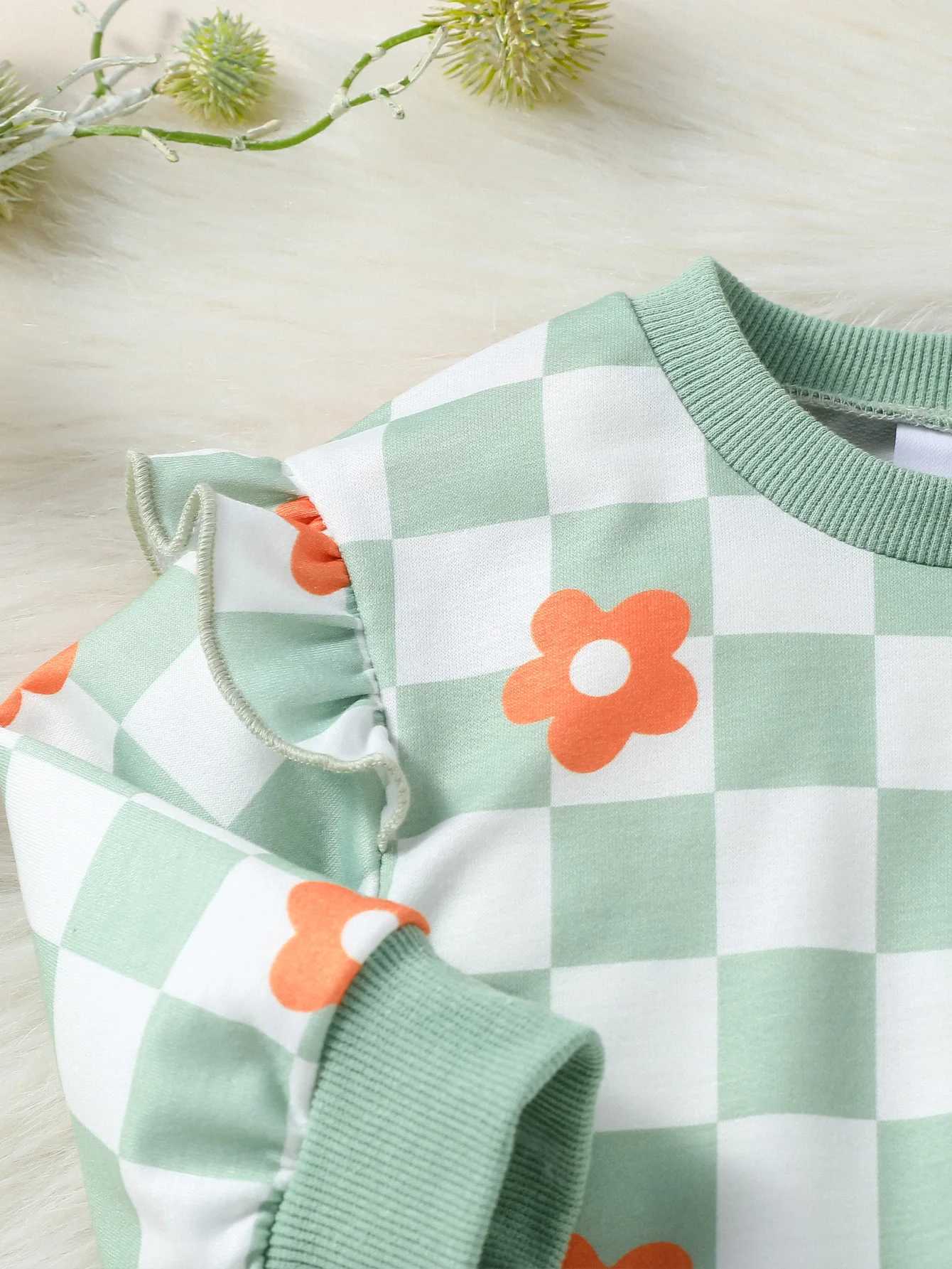Clothing Sets Baby Girls Autumn Print Flower Long Sleeve Sweatshirts +Long Pants With Bow Outfits H241126
