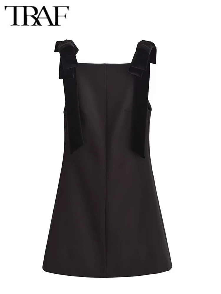 TRAF autumn womens dress ultra-thin chic sleeveless dress bow casual mini frog womens fashionable elegant short skirt 241125