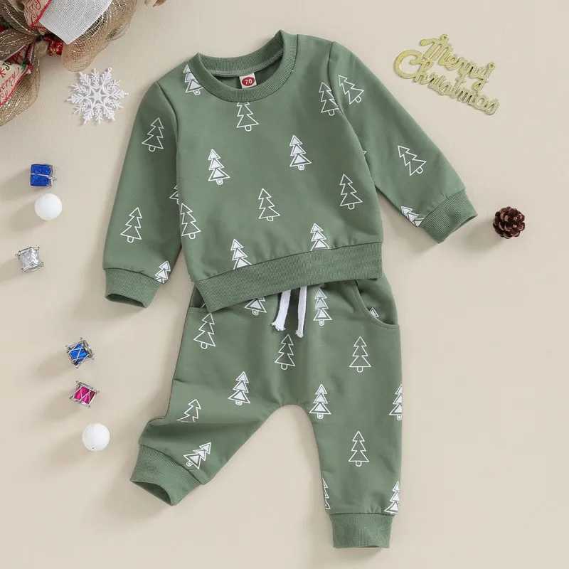 Clothing Sets Christmas Baby Boy Pant Sets Christmas Tree Print Long Sleeve Sweatshirt Tops and Bottom Sets Baby Items Clothing H241126