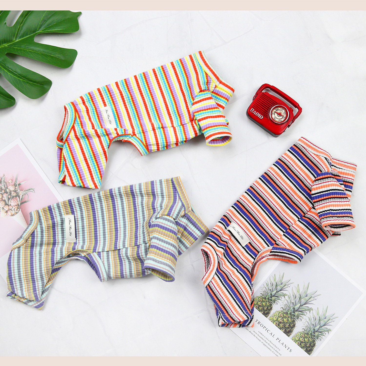 Cotton 4 legs pet pajamas colorful stripe dog pajamas lightweight soft pullover nighty for dogs cats pet clothes factory