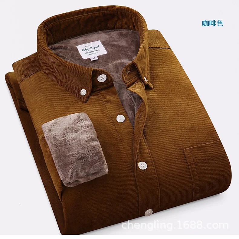 Corduroy Warm Shirt Cotton Plush Thick Mens Shirt Winter Warm Mens Clothing Wool Lining Velvet Coat Windproof Coat 241126
