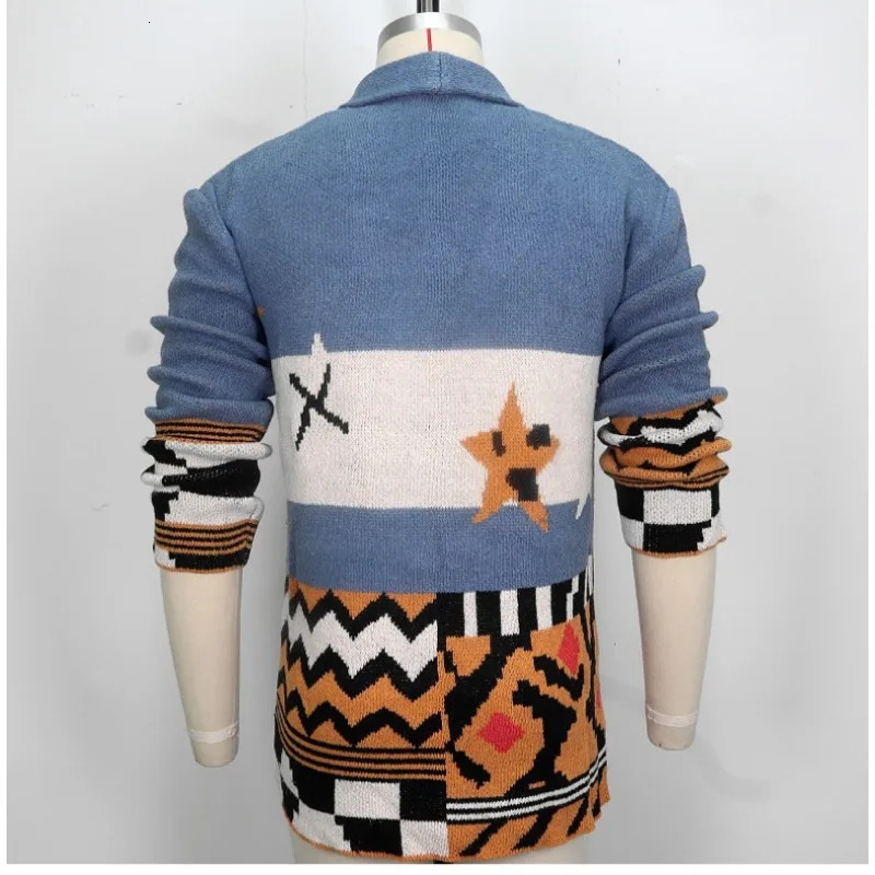 Mens autumn and winter jacquard knit mid length lapel cardigan sweater jacket business and leisure printed cardigan mens style 241126