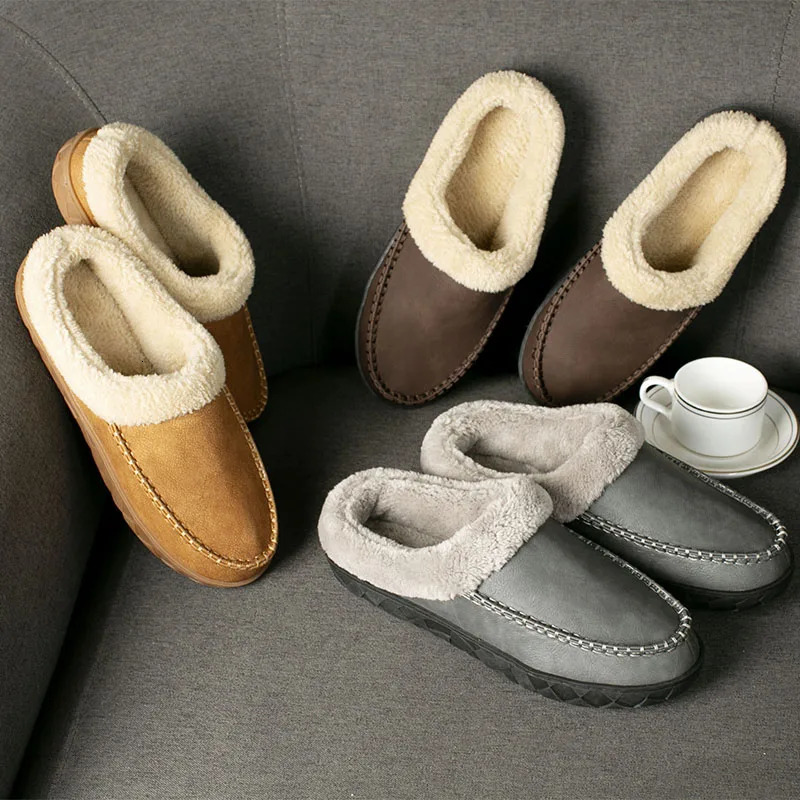 Home Men Slippers Winter Plush Warm Shoes Men Casual Flat House Indoor Bedroom Cotton Slides Comfort Slippers Men Big Size 49 50 241126