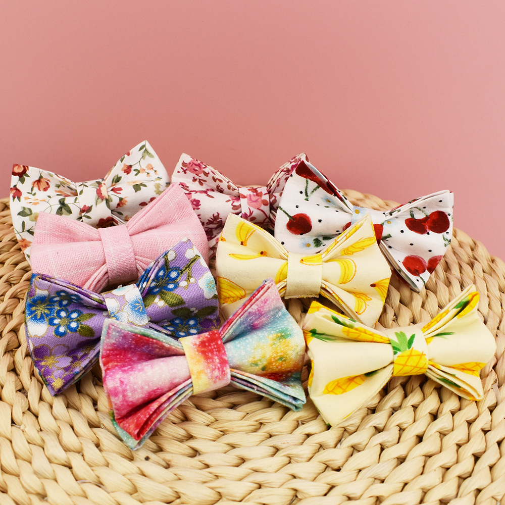 Free Engrave Dog Collar Leash Set For Medium Big Pet Necklace With Bow Tie Fruit printing Pet supplies Christmas gift Fruit 05
