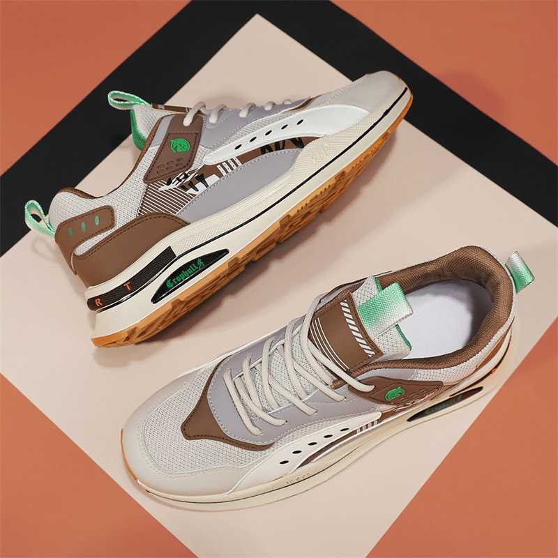High Quality Spring mens shoes with leather splicing mesh breathable running and trendy shoes comfortable mesh lining low cut Forrest Gump shoes T2411