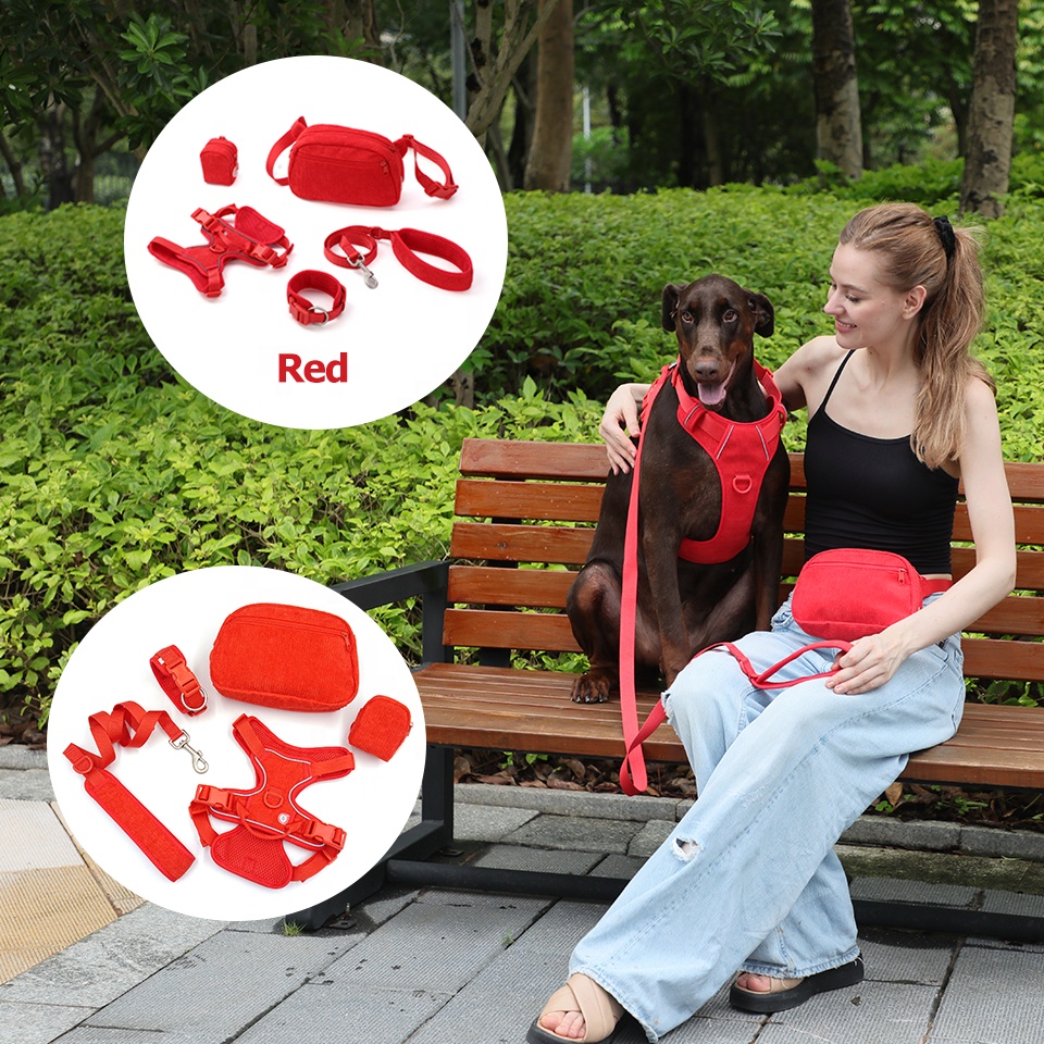 New summer products 2024 straps nylon pet dog harness with reflective logo luxury dog poop bag holder soft nylon dog collar
