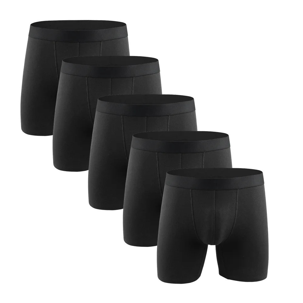 5 pieces/batch of mens underwear pure cotton big boxing long sports solid color anti friction mens underwear 241126