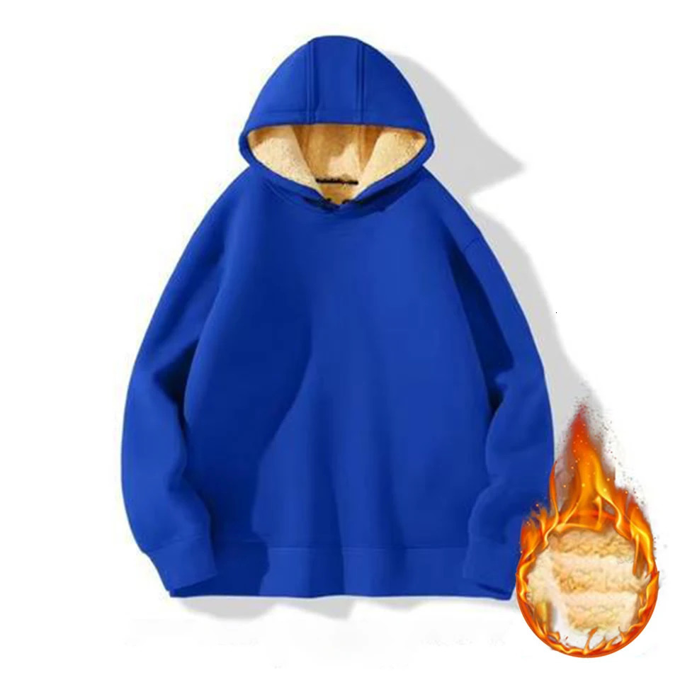 Mens high-quality wool lined hooded sweatshirt long sleeved solid color winter warm hooded sweatshirt mens top 241120