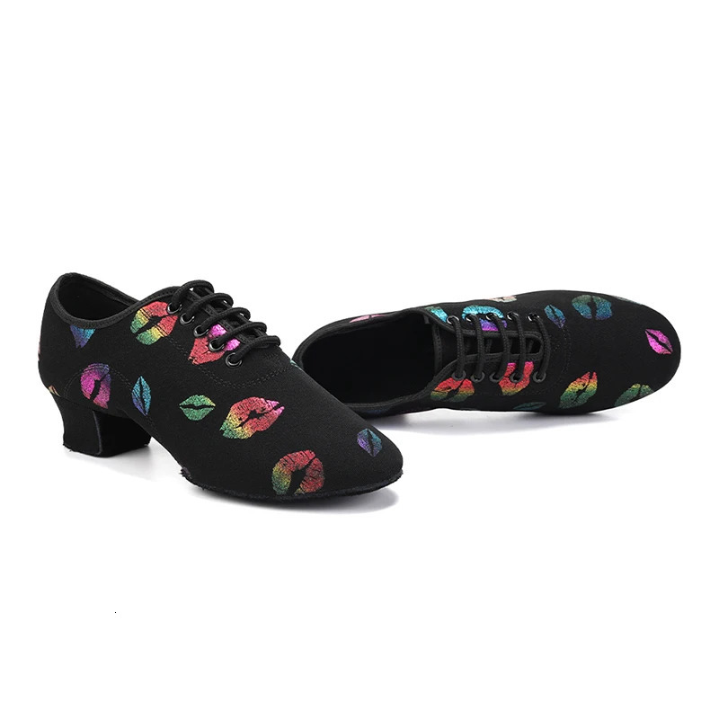 Dance hall shoes for women colorful lip patterns soft suede sole womens Latin dance shoes 5CM 3.5CM split high heels 241126
