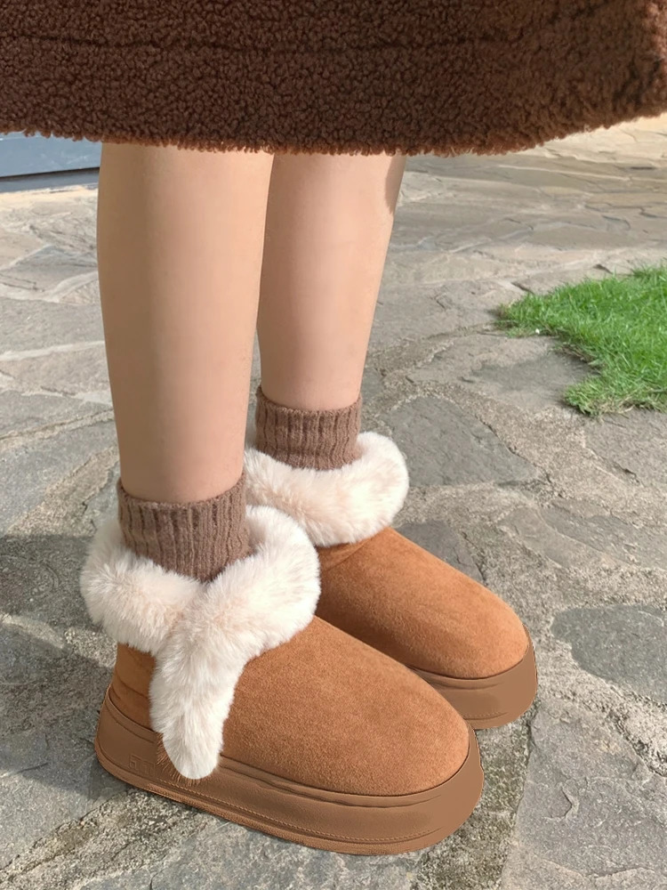 Women Snow Boots Casual Instagram Korean Version Contrasting Color Cotton Shoes Thick Sole Anti Slip Winter Boots 241114