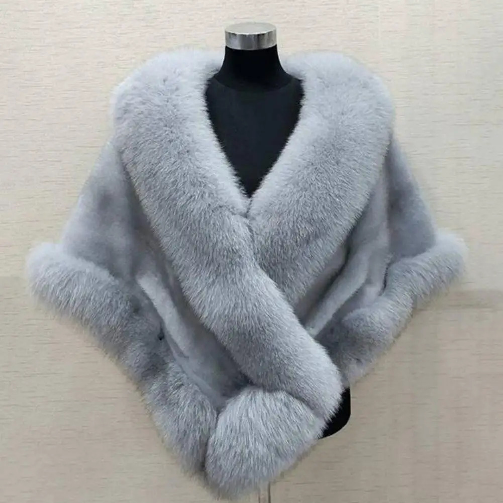 Big Bridal Faux Fur Wraps Winter Wedding Coat Warm shawls Outerwear White Black Blue Shrug Women Jacket 241112