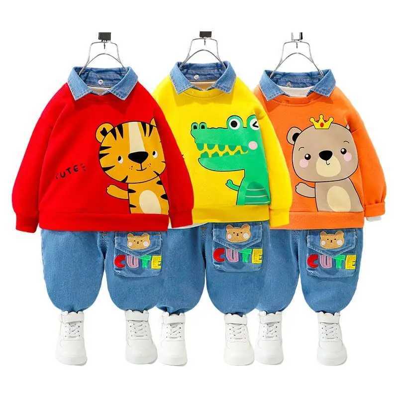Clothing Sets Baby Boys Clothes Set Newborn Infant Autumn Suit Cartoon Bear Sweatshirt Tops Jeans 2Pcs Outfits for Toddler Kids Sport Clothing H241126