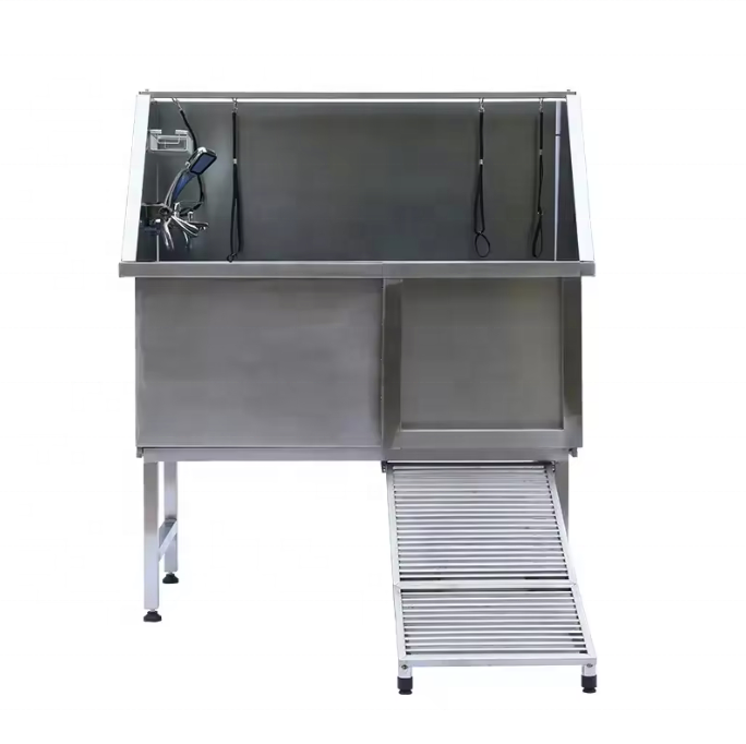 USMILEPET Professional Stainless Steel Pet Dog Bath Tub with Steps Faucet and Walk-in Ramp For Pet Grooming Shops