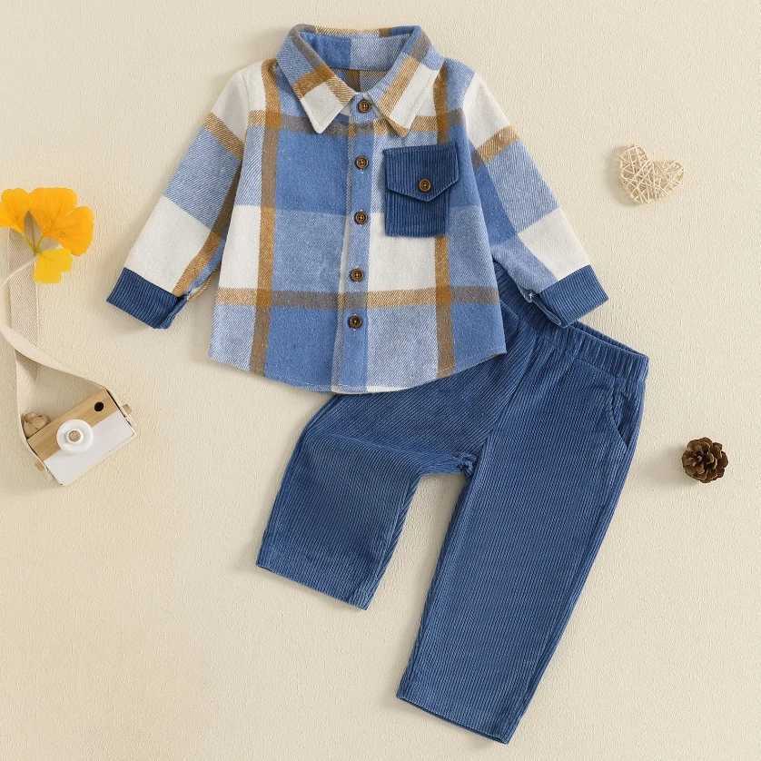 Clothing Sets 1-5Y Kids Boy Fall Winter Outfits Classic Long Sleeve Plaid Print Shirt Jacket Corduroy Pants Set Fashion Boys Autumn Clothes H241126