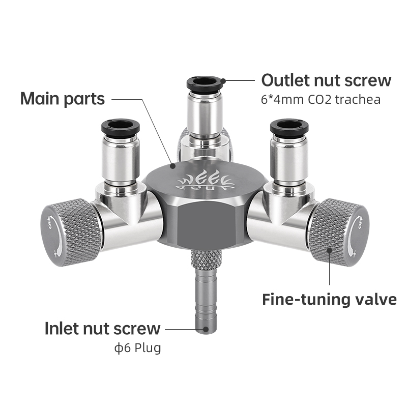 Aquarium CO2 Valve Splitter Regulator Distributor Splitter-Two Needle Fine Regulate Valve CO2 Regulator with 2 Way Outlets