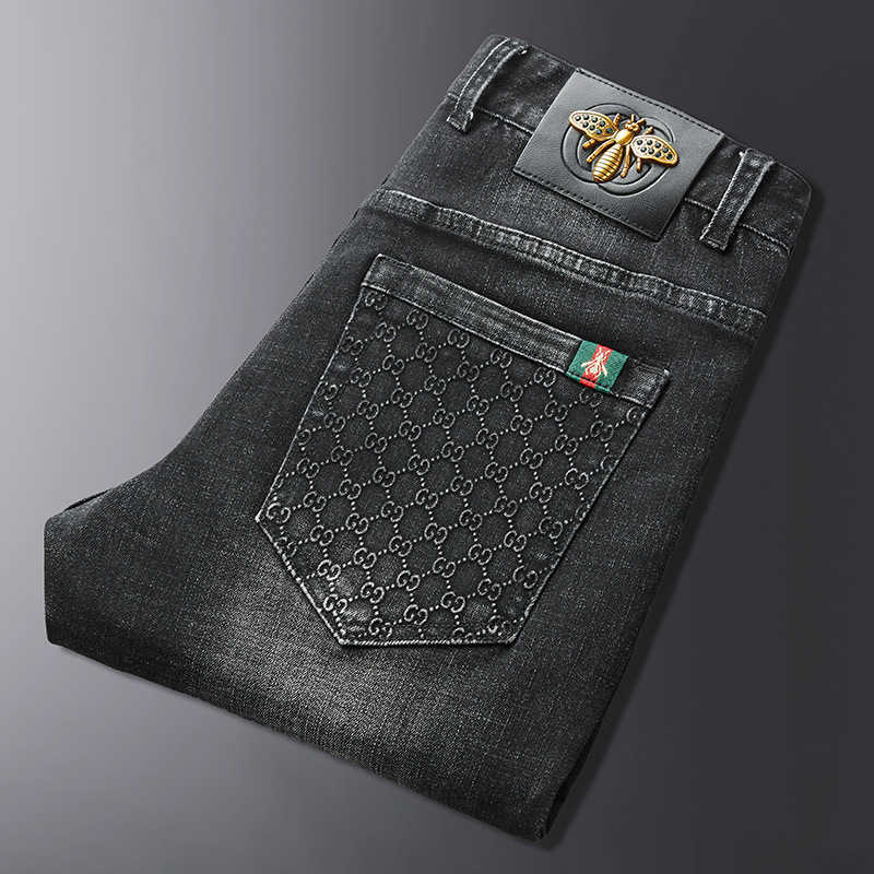 Black Autumn Brand Jeans Mens Slim Fit Small Straight Mens Elastic Pants