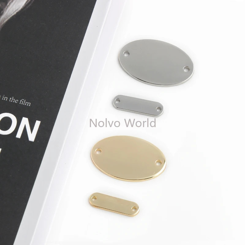 1030200PCS 20x6mm30x19mm Oval Metal Double Holes Sewing Plate For DIY Pendant Bags Clothes Custom Tags Blank Label 241125