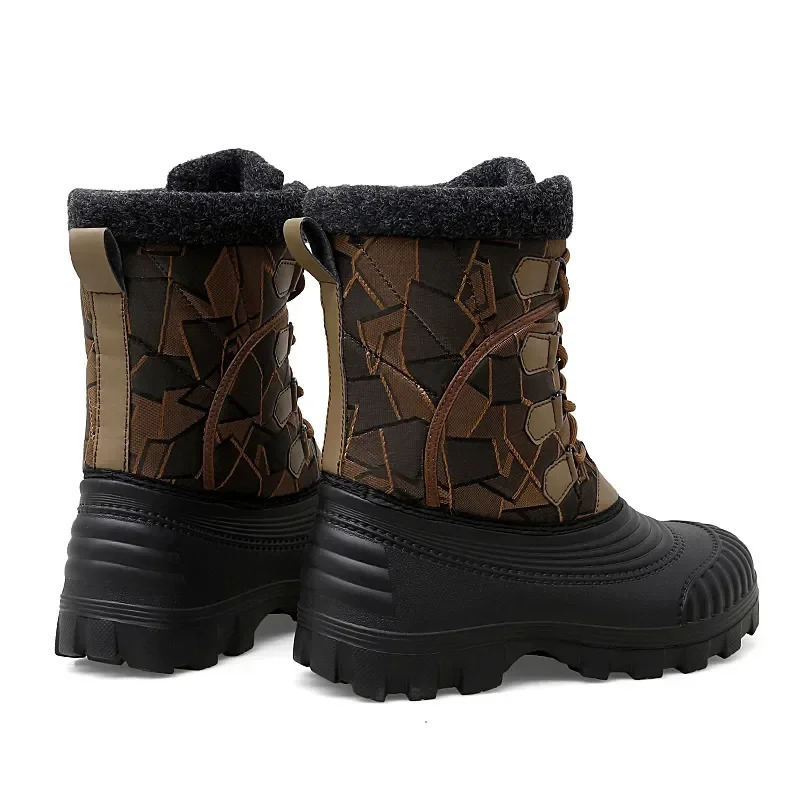 High top winter camouflage boots warm and thick plush mens outdoor walking shoes waterproof snow boots mens cotton shoes mens lace boots 241126