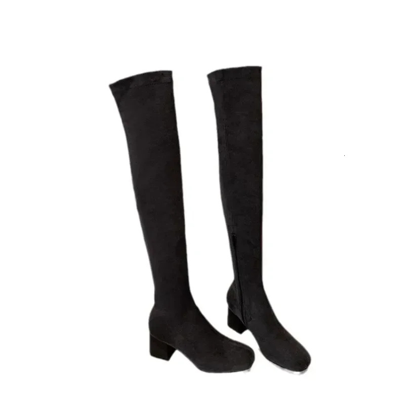 Elastic Long Faux Suede Boots Woman Over-the-knee Boots Casual Black Platform Shoes for Women Autumn Ladies Bottes 241114