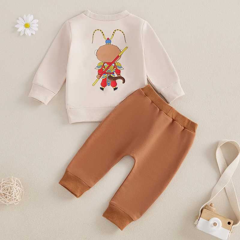 Clothing Sets Toddler Boy Winter Outfit Monkey King Print Long Sleeve Pullover Sweatshirt Solid Long Pants with kets 2 Pcs Set H241126