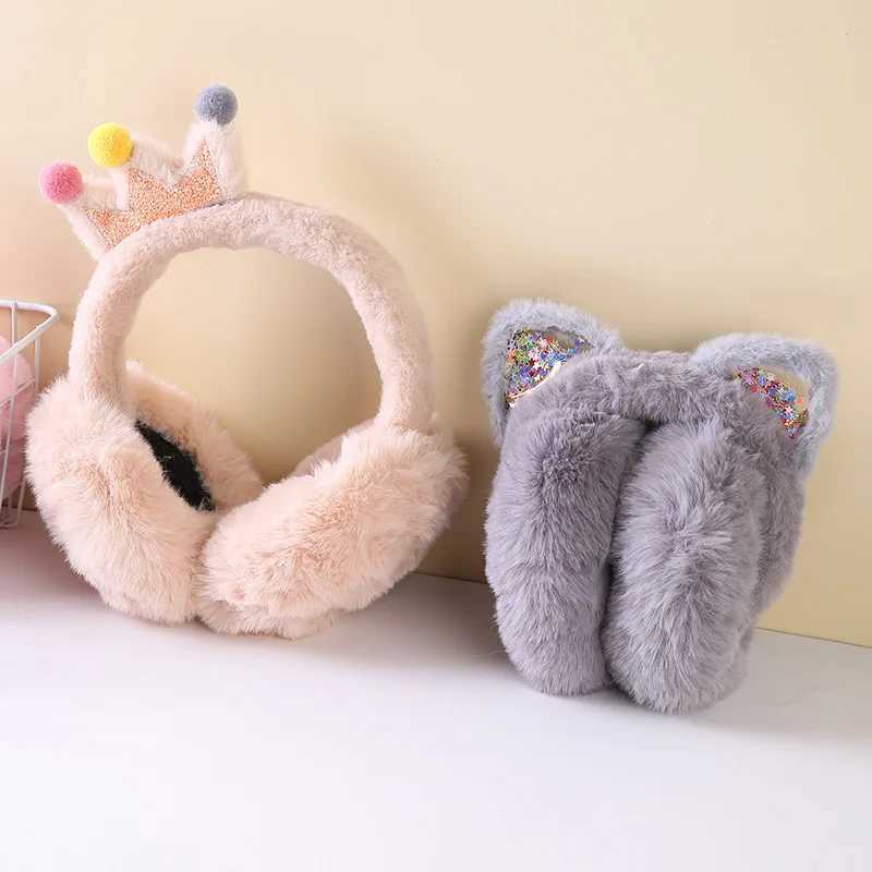 Cartoon Flowing Sand Cat Ears for Autumn and Winter Warm Plush Windproof Cute Folding Earrings W241126