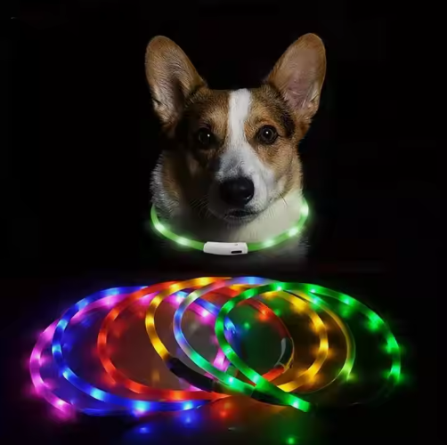 Waterproof USB Rechargeable Silicone LED Dog Collar Multicolor Night Safety Flash Glow Rechargeable Luminous Pet Dog Collar
