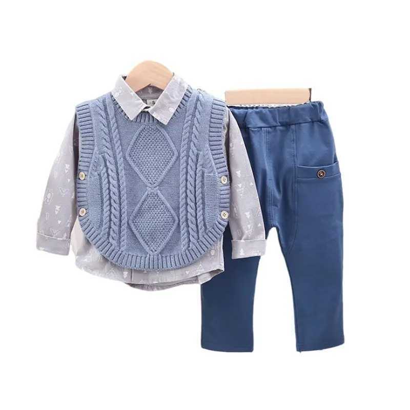 Clothing Sets Autum Children Clothing Sets Gentleman Outfits Baby Boys Sweater Vest + Shirt + Pants 3Pcs Suit Winter Kids Clothes 0-4 Years H241126