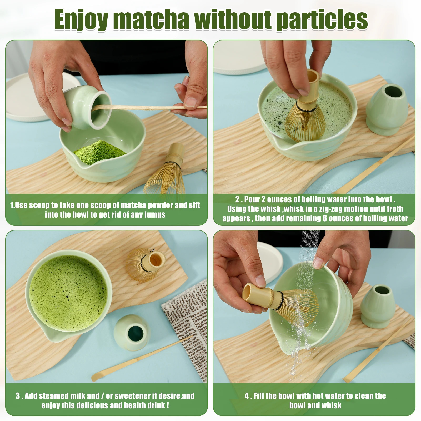 4Pcs Japanese Matcha Set with Ceramic Bowl Bamboo Matcha Whisk and Tea Scoop for Tea Lovers Gifts Tea-making Tools Accessories 241125