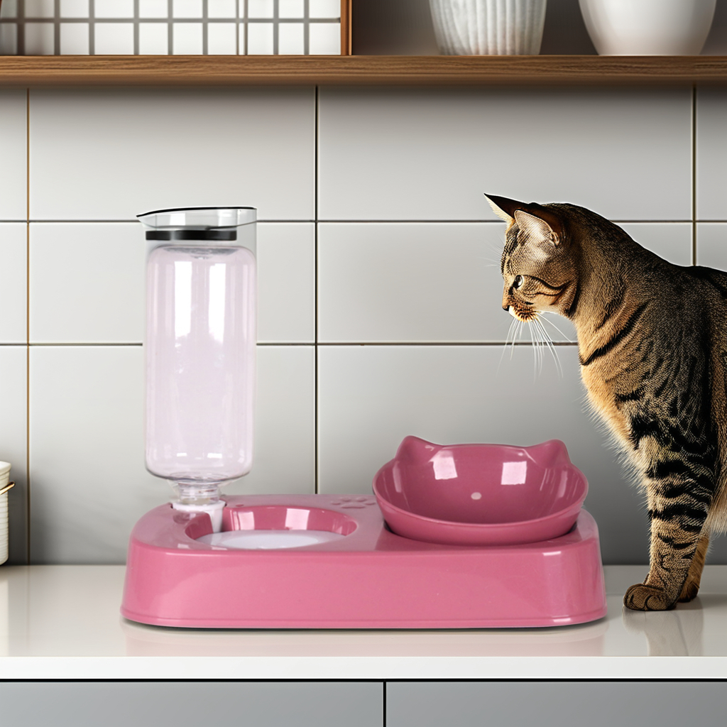 2 in 1 automatic water feeding bowl for cats Plastic pet bowl