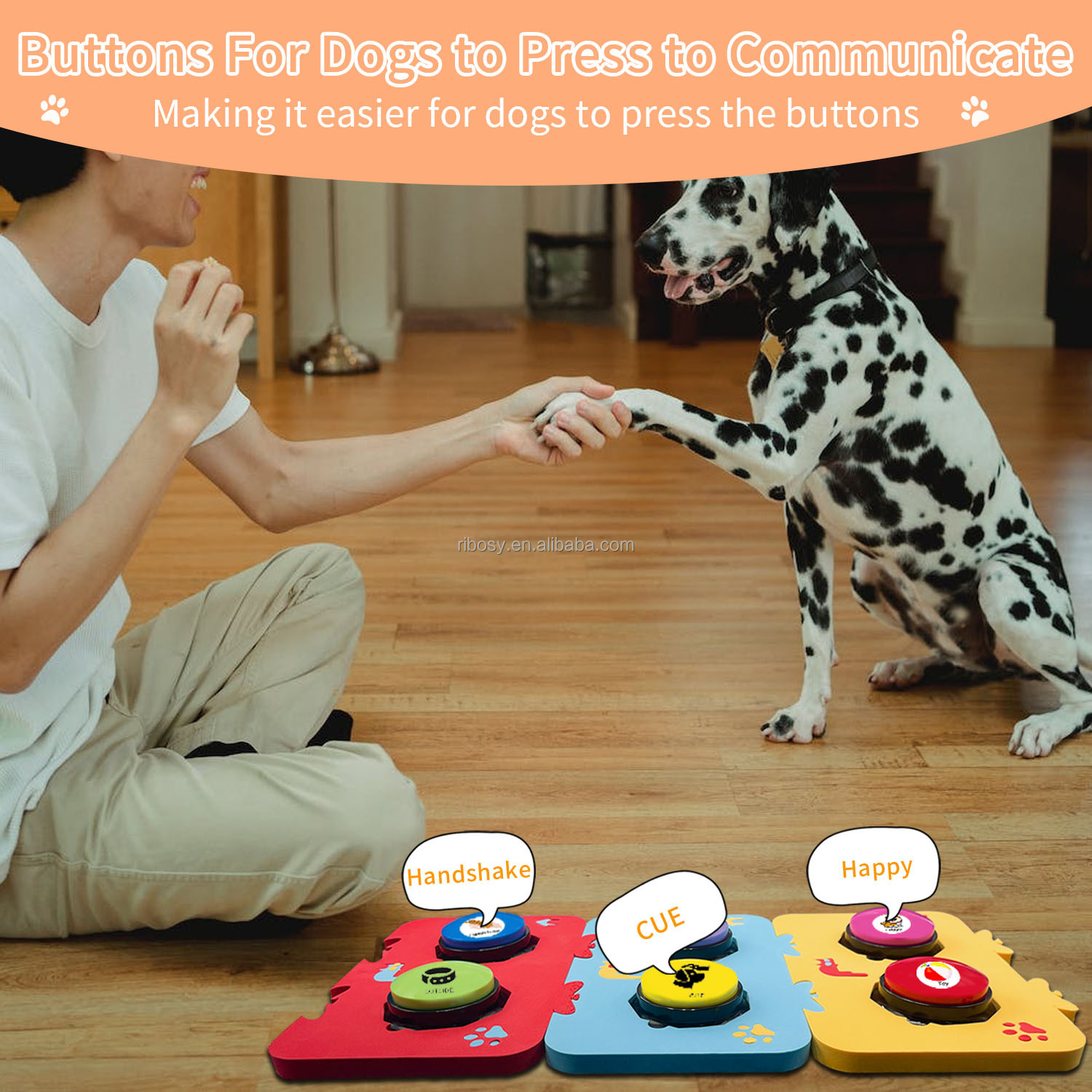 6 Pcs Dog Speech Buzzers Set Pet Training Buzzer With Mats and Stickers, Dog Buttons for Communication Recordable Device