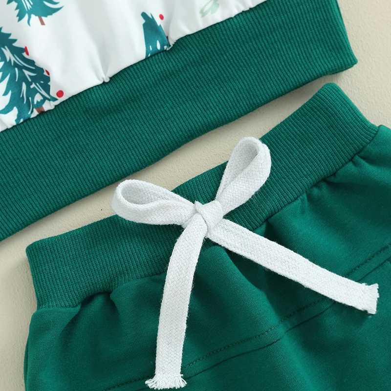 Clothing Sets Kids Christmas Pajamas Set Toddler Boys Girls Xmas Tree Print Long Sleeve Tops and Solid Color Pants 2Pcs Outfits for Winter H241126
