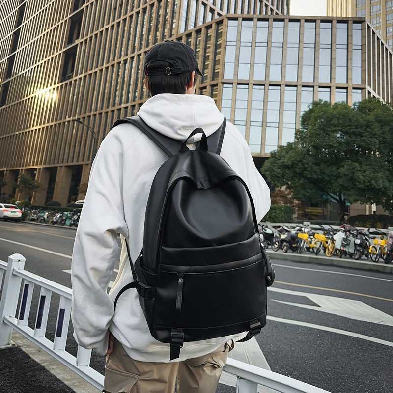 2024 PU backpack men's and women's soft leather business casual large capacity travel computer fashion student double backpack