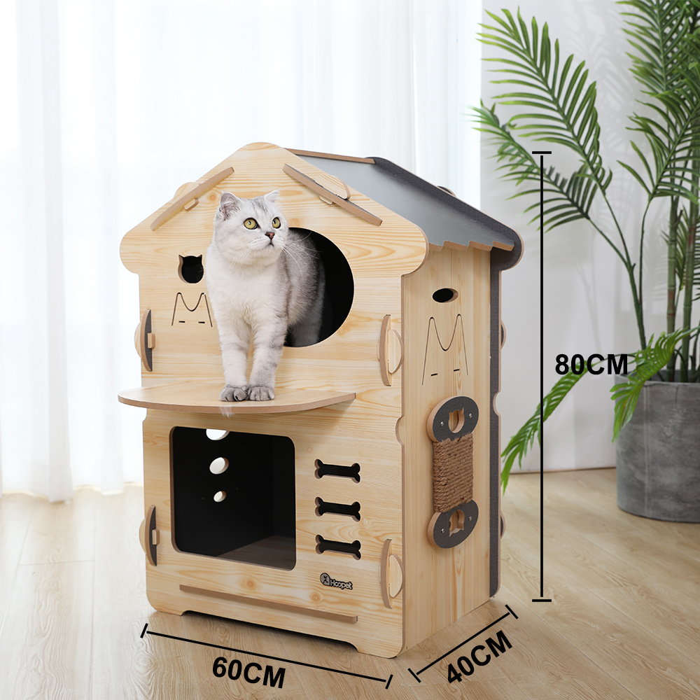 OEM Custom Hoopet Wooden Pet Furniture Assemble Cat Tree Cave Lounge House