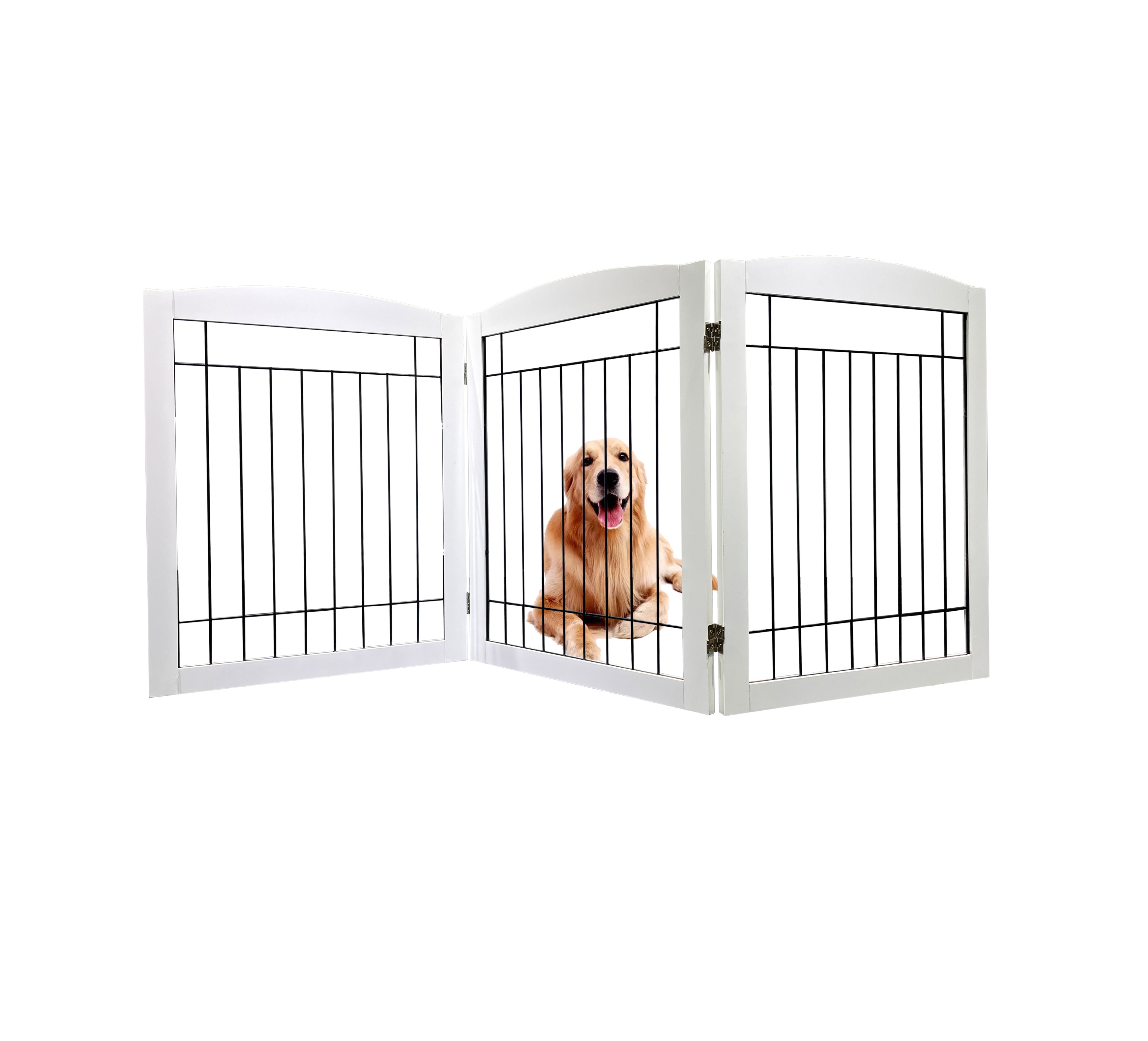 OEM design wooden or MDF dog Barrier Fence for pet gate indoor Barrier Foldable Stair Free-standing Pet Gate for Dog Wooden Dog