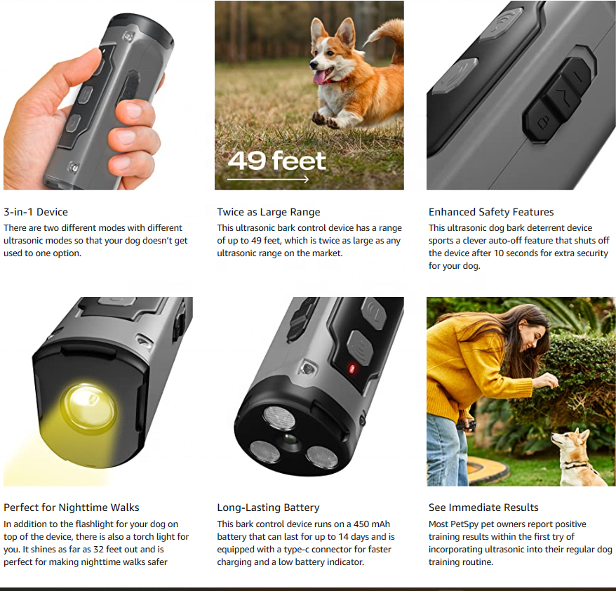 Adjustable 3 Mode Ultrasonic Bark Control Device Orange Dog Barking Stopper Propeller Pet Deterrent Dog Training Behavior