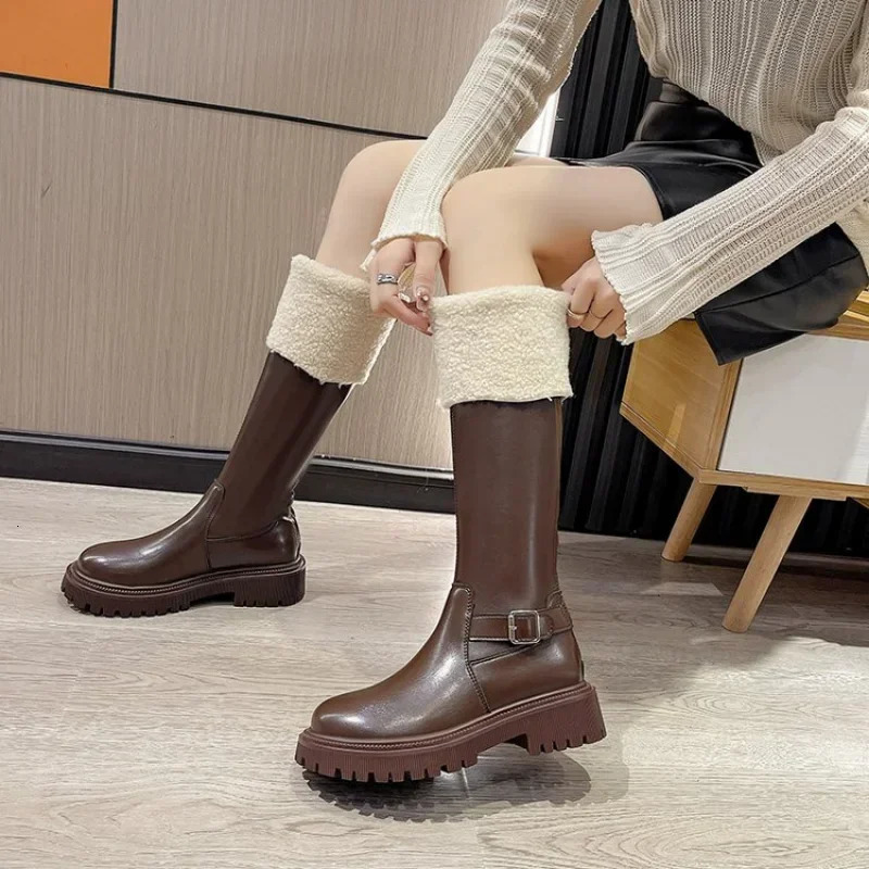 Snow Boots For Women Round Toe Female Shoes Zipper Flat Heel Winter Footwear Boots-Women Ladies 2024 Over-the-Knee Med Short Plu 241126