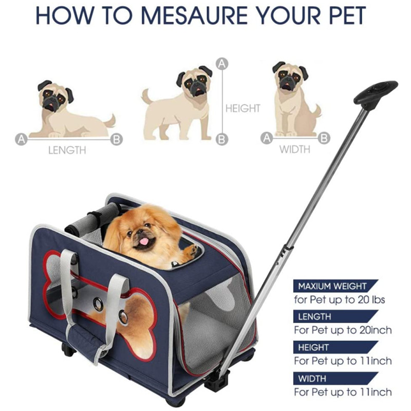 stock storage Airline Approved Hiking Large Rolling Stroller Wheeled cat dog Pet Trolley Carrier With Wheels For Large Dogs