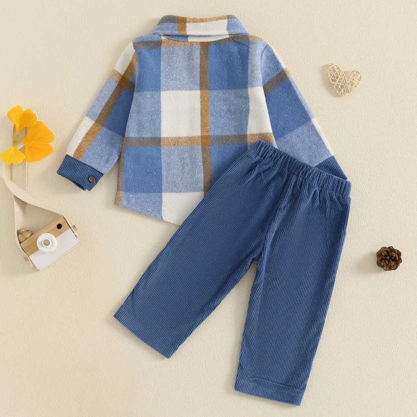 Clothing Sets 1-5Y Kids Boy Fall Winter Outfits Classic Long Sleeve Plaid Print Shirt Jacket Corduroy Pants Set Fashion Boys Autumn Clothes H241126