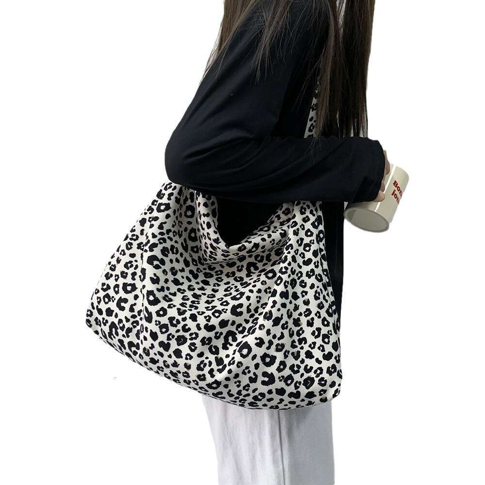 Fashionable corduroy leopard print diagonal cross large capacity single shoulder shopping student canvas bag, women's bag